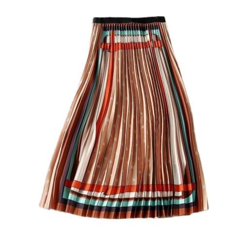European and American womens clothing spring 2021 new Printed pleated skirt in contrasting colors
