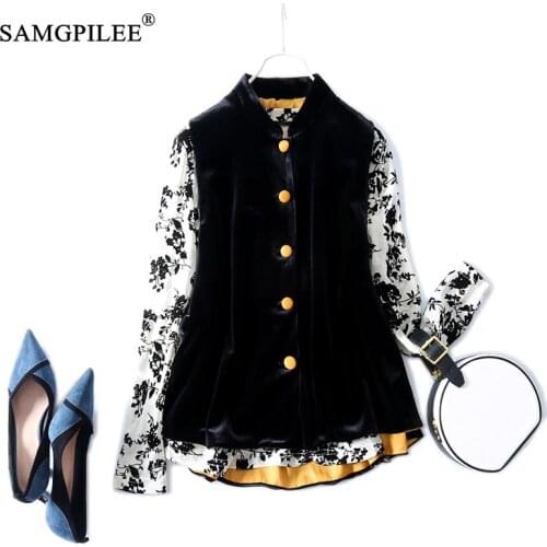 Sleeveless Jacket Women Retro Vest Woman Stand Collar Cardigan Single Breasted Gold Velvet Autumn 2021 Womens Clothing Vadim 4XL