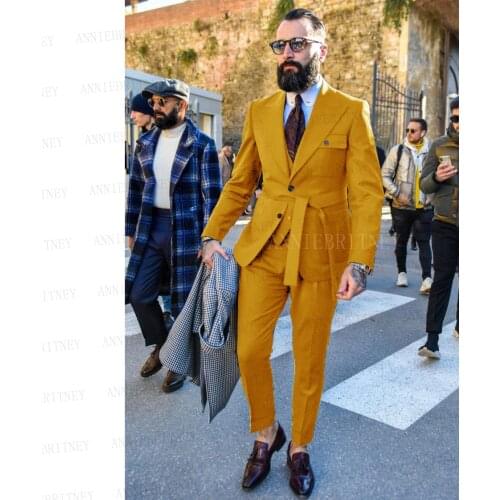 2021 Formal Gold Men Suit Clothes 3 pieces Tailored Slim fit Oversize Singers Stage Performance Casual Blazer Vest Pants Set