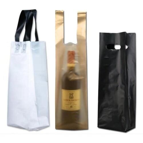 50pcs Gold Single Double Red Wine Handle Bag Plastic Waterproof Gift Tote Bag Beer Drink Packaging Box Champagne Bottle Gift Bag