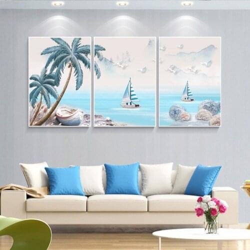 A Room New Pattern Cross Embroidery Seascape Triptych Magic Cube Drilled Drawing Diy Coconut Sandy Beach Diamonds Embroidery