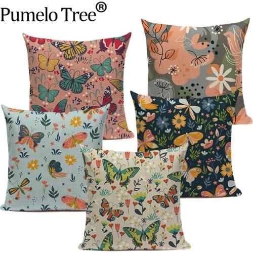 Tropical Butterfly Pillow Case Jungle Animal Household Decorative Linen Cushion Cover Flower Leaf for Sofa Chair Pillow Cover