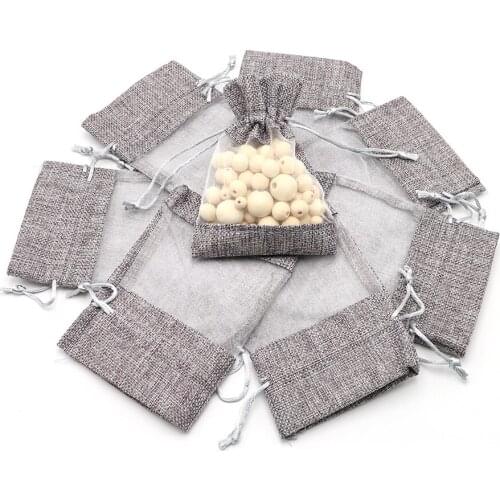 50pcs Organza Jute Jewelry Packaging Pouch Bag 10x14/13x18/16x22cm Grey Hessian Burlap Jute Drawstring Pouch Jewelry Organizer