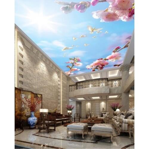 Beautiful peach blossom blue sky mural ceiling Custom 3D Photo Wallpaper ceilings