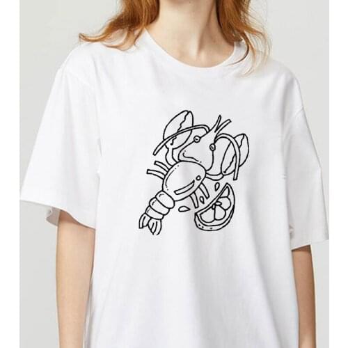 Little Lobster T Shirt Women Summer Fashion Tops TShirts Short Sleeve Round Nack T-Shirts Leisure Top Tee Casual Ladies Tshirt