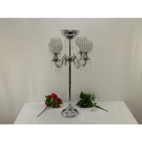 H90cm * W50cm, 5 Heads Crystal Candelabra Candle Holder wedding Centerpiece flower Vase Candle holder with pendants candelabrum