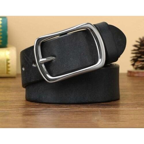 Personalized Fashion Stainless Steel Buckle Belt Male Pin Buckle Pure Leather Retro Business All-match Casual Pants Belt