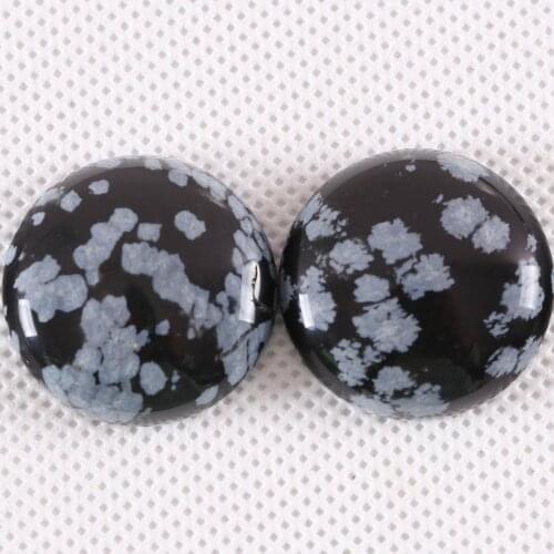 25MM Round Cabochon Natural Stone Black Snowflake Obsidian No Drilled Hole Bead for Women Men DIY Jewelry Making Ring 2Pcs/Lot