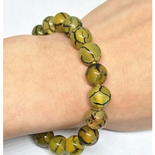 Fashion jewelry Natural 10mm Yellow veins dragon agate round beads Bracelet 7.5 Inch AAA