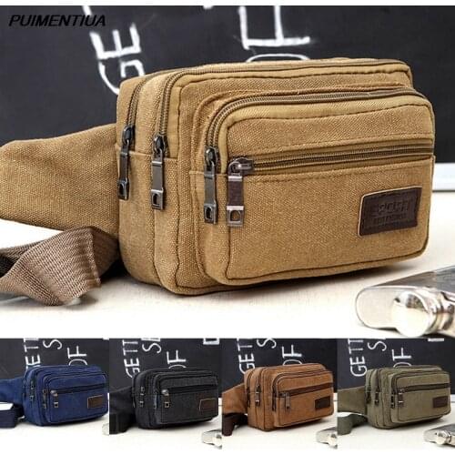 Mens Waist Bag Durable Waist Packs Belt Messager Shoulder Bags Vintage Canvas Multifunction Traval Bag Outdoor Male Fanny Pack