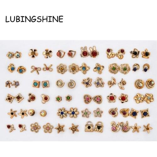 36 Pairs/Lot Mix Women Girl Enamel Acrylic Crystal Small Stud Earrings Set Kids Rhinestones Gold Silver Color Earring Jewelry