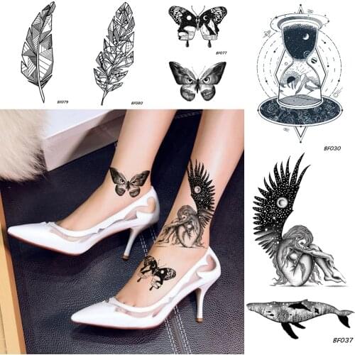 Universe Planets Angle Body Art Temporary Tattoo Sticker Women Butterfly Mountain Black Tatoos Water Transfer Disposable Tattoo