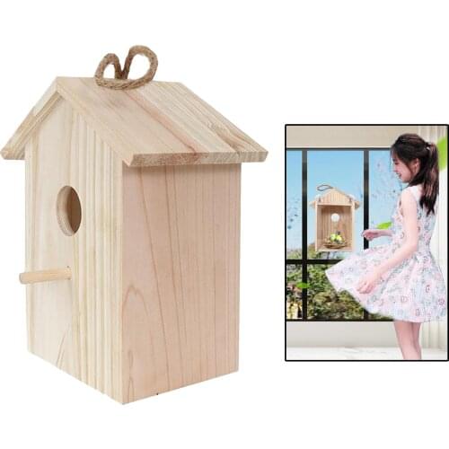Unpainted Wooden Birdhouses DIY Bird Houses Kit Transparent Backing Window Birdcage