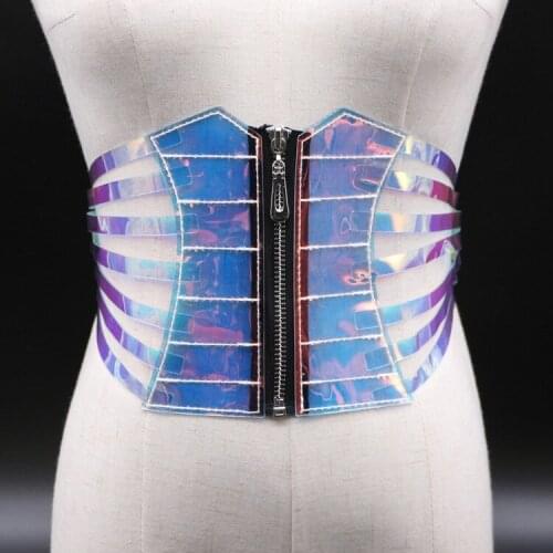 New Winter Woman Transparent Laser Decorative Waist Seal Bone Shape Design Sense PVC Elastic Belt Waistband Shirt Waist Belts