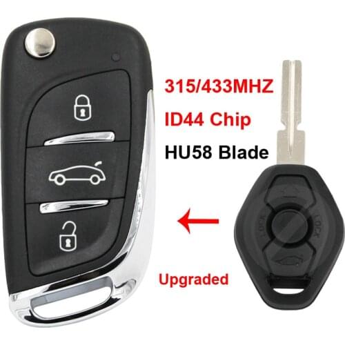 3 Button Upgraded DS Style Folding Remote Key 315MHZ / 433MHZ ID44 Chip for BMW EWS 3 5 7 Series E38 E39 E46 M5 X3 X5 HU58 Blade