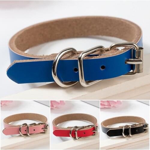 Genuine Leather Puppy Dog Collar Premium Real Leather Adjustable Pet Collar for Small Dogs Cats Black Red Blue Brown XS-XL