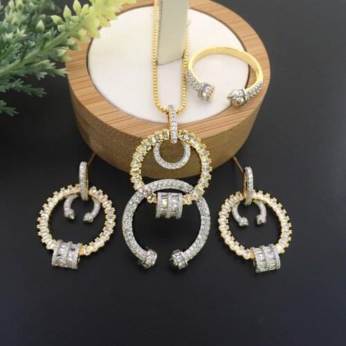 Lanyika Fashion Jewelry Abstract circle Micro inlay Necklace with Earrings and Ring for Wedding Banquet Luxury Best Gift