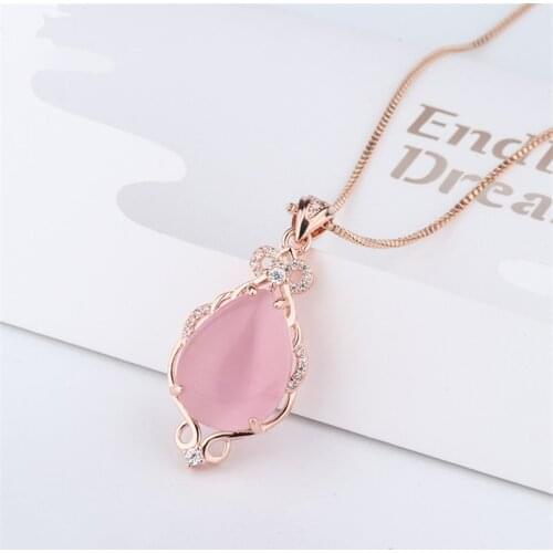 14K Rose Gold Jade Necklaces Natural Pink Ross Quartz Topaz Pendant Jewelry Women Bizuteria Bijoux Chalcedony Naszyjnik Pendant