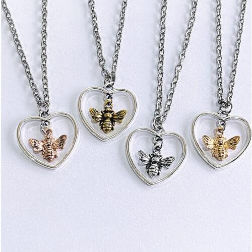 1pcs Of Bee In Love Pendant Necklace, 4 Colors Cute Gold Silver color Bee Honey Pendant For Womens Jewelry Girl Gifts