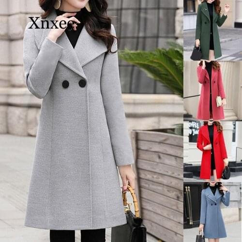 Gray Elegant Women Wool Plus Size Winter Elegant Solid Lapel Slim Coat Cashmere Woolen Coat Winter Abrigos Mujer Invierno