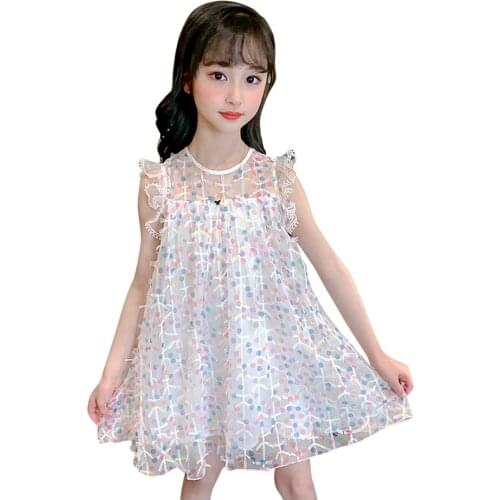 Dress For Girls Dot Pattern Girls Dresses Bow Party Dress For Children Mesh Girl Costume 6 8 10 12 14