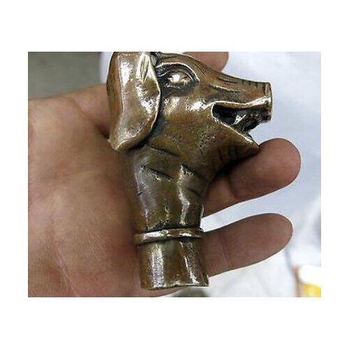 Details about China carved fine brass beautiful pig crutch handgrip sculpture handle statue