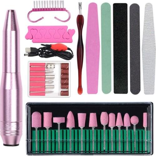 Portable Nail Drill Machine Electric Nail Drill Pen Portable TipsPedicure Tips Polish Sanding Nail Drill Bits Nail Gel Mill Kit