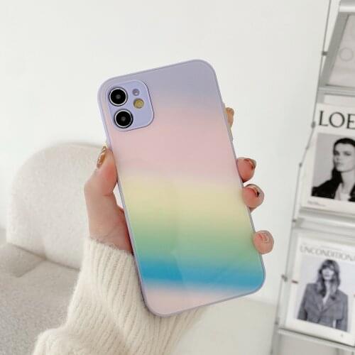 Macarons Gradient Colorful Mobile Phone Case for Iphone 11 Pro Max Case 12Mini All-inclusive Tempered Glass Cover for X XS XSMAX