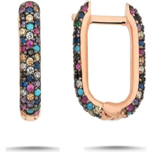 Silver Rose Mix-Color Cubic Zirconia New Design Earrings