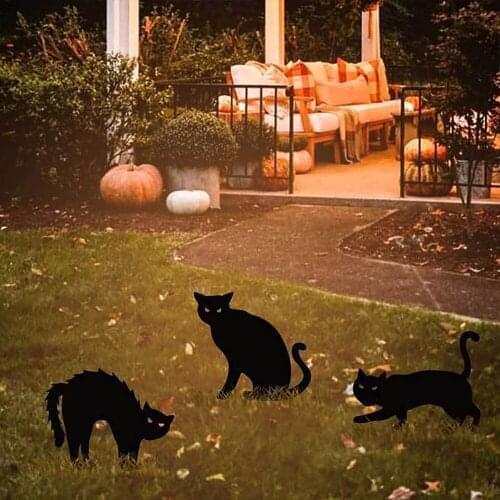 Black Cat Plugin Pet Sculpture Black Cat Silhouette Garden Accessories With Piling Party Cute Celebration Halloween Decorations