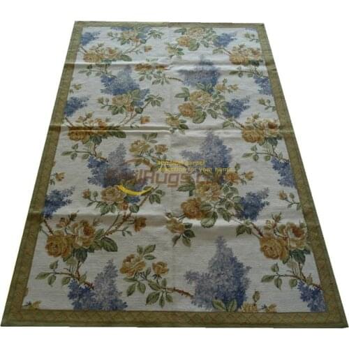Gorgeous Needle-point Carpet New Price French Needlepoint 100% Wool Floral Carpet Handmade Sofa Floor Use Wool Rug Carpet