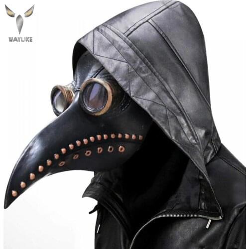 WAYLIKE Plague Doctor Mask Leather In Black Beak Mask Plague Doctor Halloween Mask Steampunk PU Birds Cosplay Doctour De Peste
