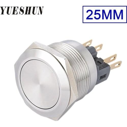 YUESHUN 25mm Push Button Switch Start Anti Vandal Momentary Push Button Doorbell Switch pin Terminal Flat Round Stainless Steel