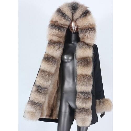 2021 New Fashion Waterproof Real Fur Coat Winter Jacket Women Natural Fox Fur Collar Hooded Long Parka Warm Outerwear Streetwear
