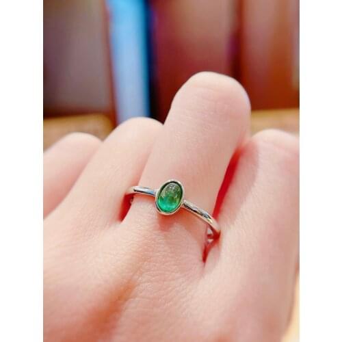 Wholesale Natural Emerald Ring S925 Sterling Silver Inlaid Womans Jewelry Adjustable Large Anillos Mujer Small Full Fire Color