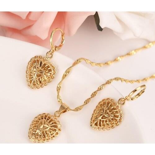 Gold Necklace Earring Set Women Party Gift Dubai love heart crownJewelry Sets bridal party gift DIY charms girls kid Jewelry
