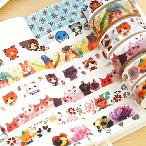 1 PCS New Cute 24 Style Size 15mm*10m DIY Yellow Bunny Washi Tapes Masking Tape Cartoon Tapes School Supplies Material Escolar