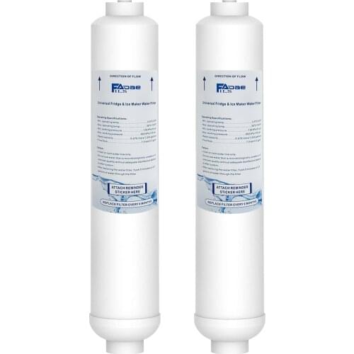 2 Pack of Universal Fridge and Icemaker Inline Water Filter 2"x10" with 1/4" Built-In Quick-Connect Fittings