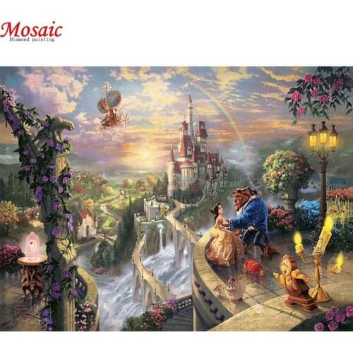 5d Diamond Painting Cross Stitch beauty and beast in castle round/square rhinestone mosaic Picture 5D diamond embroidery
