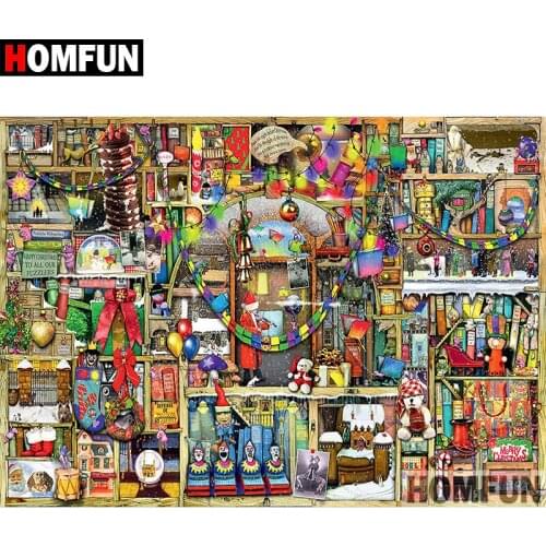 HOMFUN 5D DIY Diamond Painting Full Square/Round Drill "Christmas shelf" Embroidery Cross Stitch Mosaic Home Decor Gift A08427