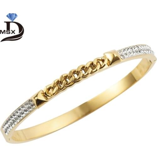 Gold Plating Cuff Bangle Bracelet for Woman Man Cubic Zirconia Hollow-out Stainless Steel Wristband Trendy Jewelry Accessory