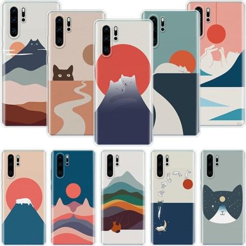 Abstract Art Cat Mount Fuji Japan Landscape Phone Case For Huawei Honor 10 9 20 9X 8A 8X 8S 7A 7X Lite Pro 10i 20i Y5 Y6 Y7 Y9 2