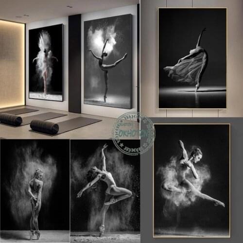 Black and White Ballet Dancer Canvas Painting Elegant Ballerina Pose Photo Print Poster Wall Art Picture for Dance Room Decor
