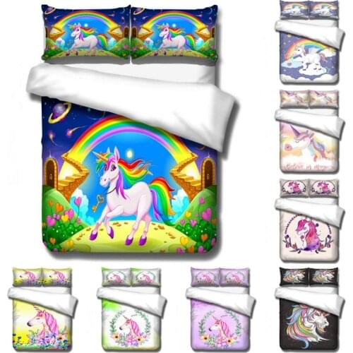Disney Unicorn Rainbow Bridge Bedding Set Baby Kids Boys Girls Cartoon Bedroom Decoration Duvet Covers Pillowcase