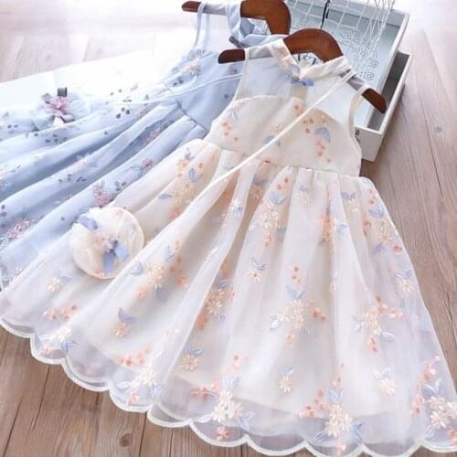 EACHIN Girls Dresses Mesh Patchwork Elegant Princess Dress Flower Embroidery Printing Baby Girls Sundress Party Wedding Dress