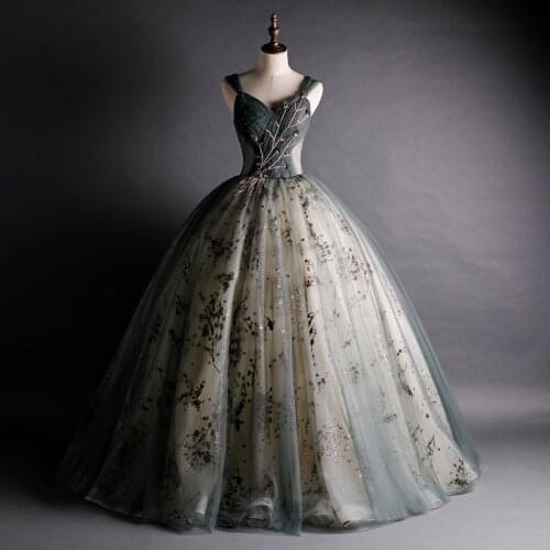 Elegant Beaded Lace V-Neck Quinceanera Dresses Ball Gowns Prom Party Dresses Two Tone Coset Back Tulle Abendkleider Dress