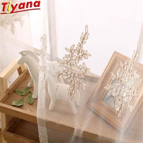 European Luxury Rope Embroidery Tulle Curtains for Living Room Elegant Romantic Flowers Window Drapes Panel for Balcony #30