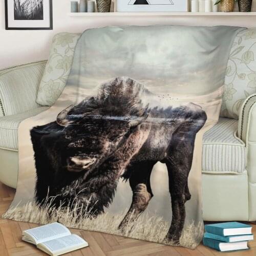 American Bison Flannel Throw Blanket 3D Printed Keep Warm Sofa Child Blanket Home Decor Textiles Dream Family Gift