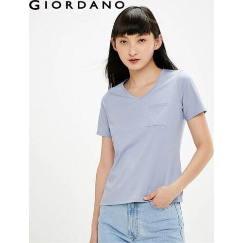 Giordano Women Tshirts High-tech Cool V-neck Tee Shirts Short Sleeves Breathable Soild Roupas Femininas 05321393