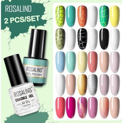 ROSALIND Crackle Gel Polish Varnish Hybrid 2PCS Pure Color Gel Lacquer Vernis Semi Permanent Nail Art Soak Off For Manicure
